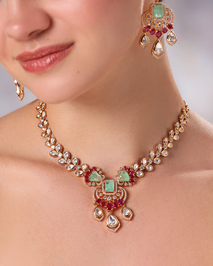 Manak Haar Set – Moissanite, Mint & Ruby Necklace